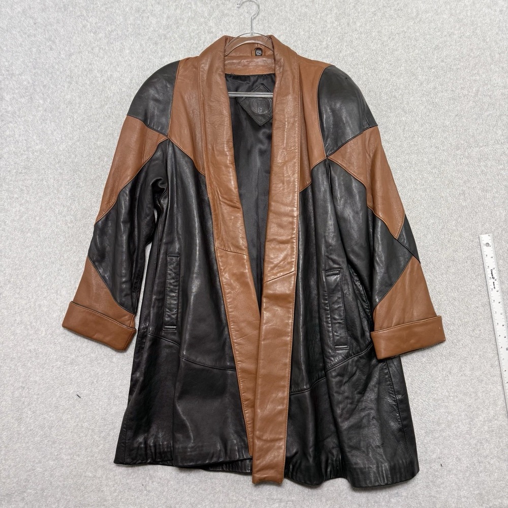 Vintage 90s Jacqueline Ferrar Women's Two Tone Patchwork Leather Jacket Trench